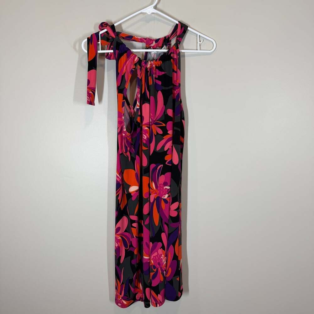 Trina Turk Floral Halter Dress Size S Sleeveless Tie Neck Summer Resort